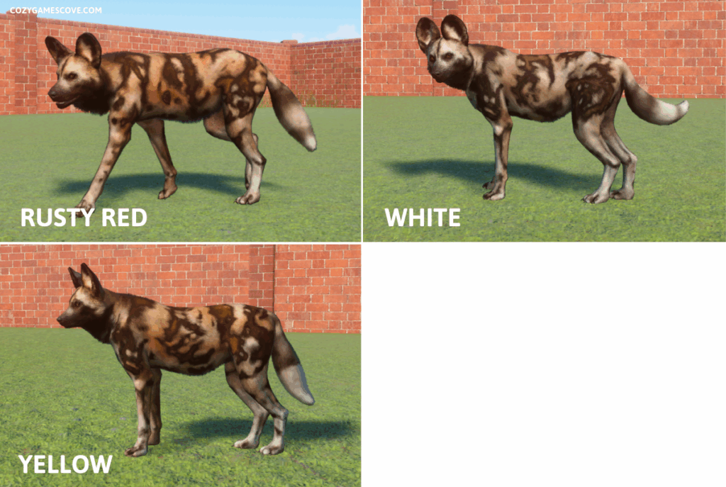 African wild dog colours in planet zoo.