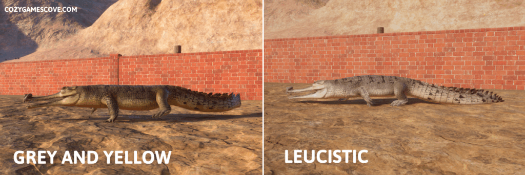 Gharial colours in planet zoo including a leucistic grey.