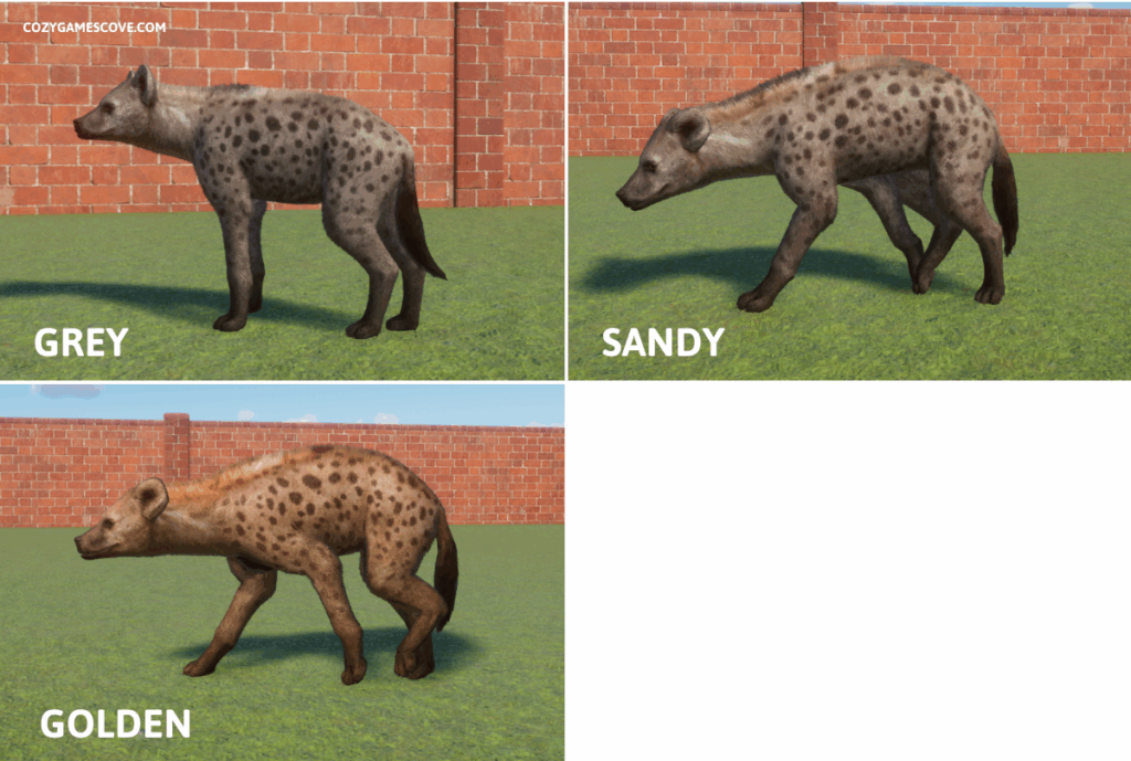 Spotted hyena colours in Planet Zoo.