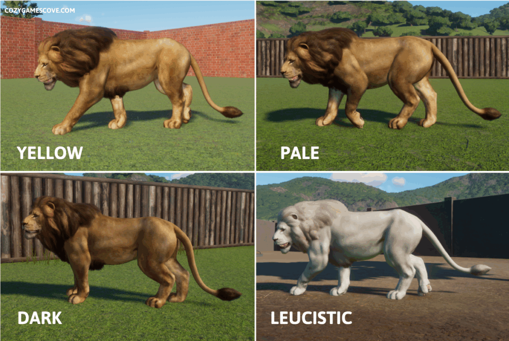 West African lion colours in planet zoo including a shiny leucistic white.