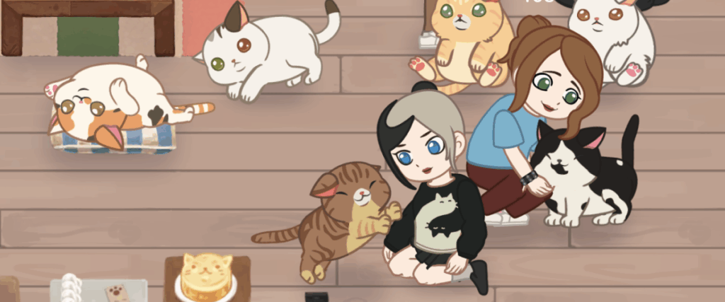 Various cats in Furistas Cat Cafe mobile game.