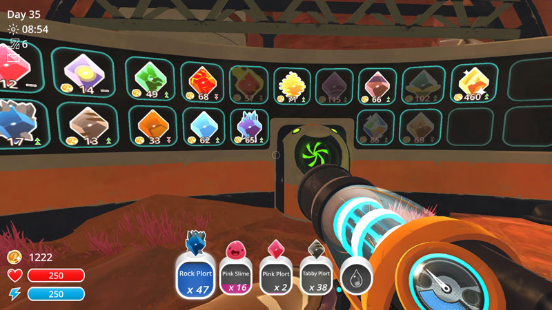 An image showing the plort market, and the market prices for each type of plort.