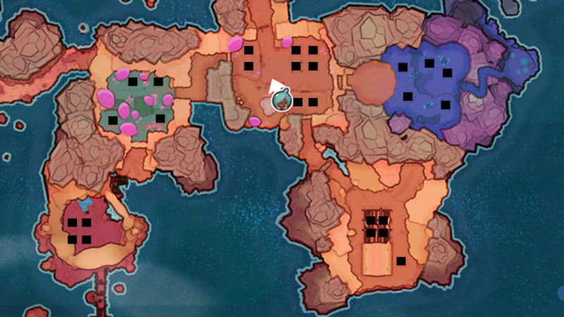 A Slime Rancher map showing the location of each plor on your ranch.