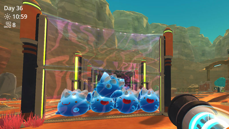 A corral of rock tabby largo in Slime Rancher.