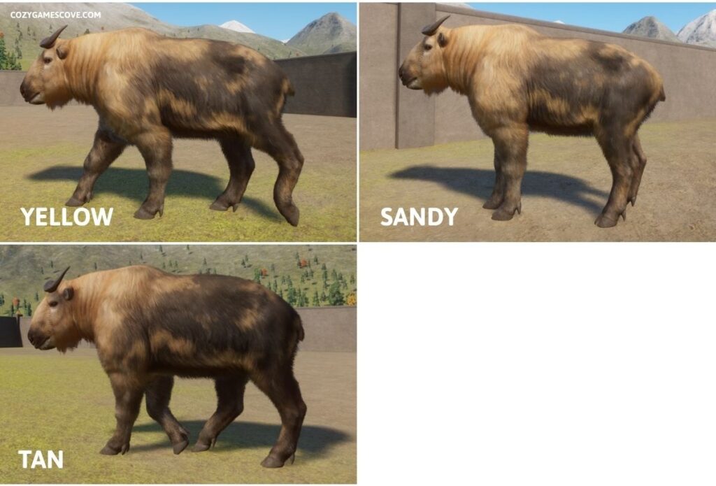 Three takin colours in Planet Zoo
