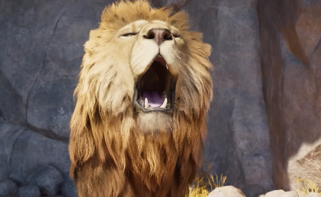 A lion roaring in Planet Zoo 2
